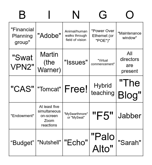 Standup Bingo Card