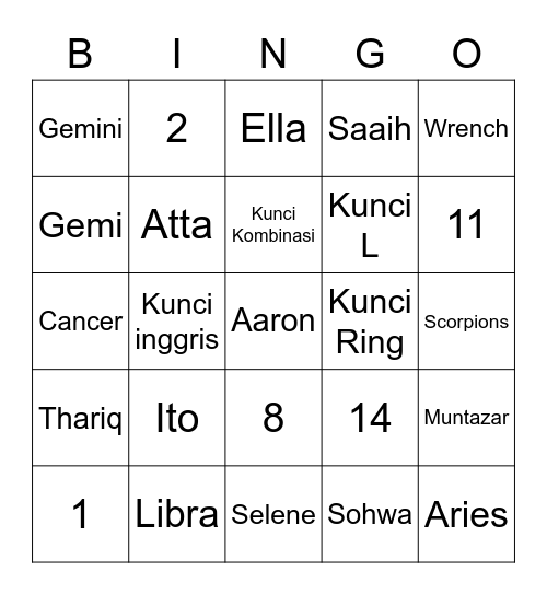 Untitled Bingo Card