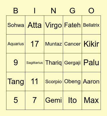 Mikael's Bingo Card