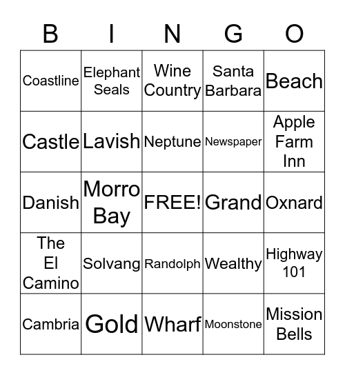 Daytripper Tours to Hearst Castle  Bingo Card