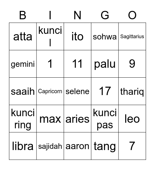 Arzeta's Bingo Card