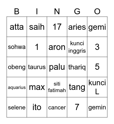 Untitled Bingo Card