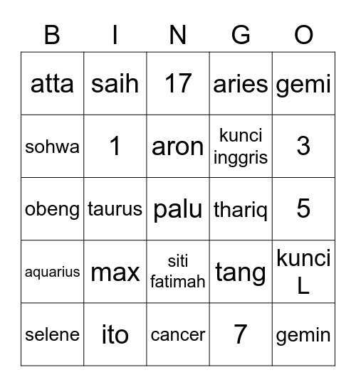 Untitled Bingo Card