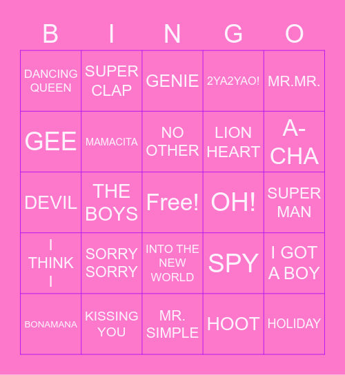 SUPER JUNIOR X GIRLS GENERATION Bingo Card