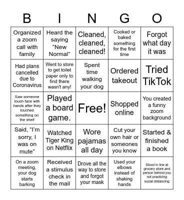 COVID-19 Bingo Card