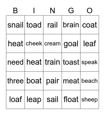 Robin’s Vowel Team Bingo! Bingo Card