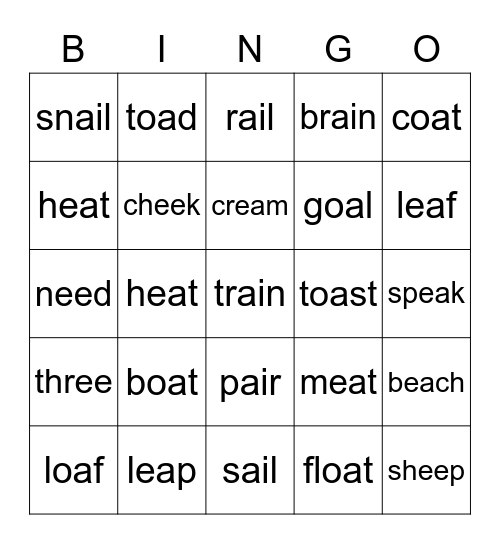 Robin’s Vowel Team Bingo! Bingo Card