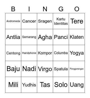 Abinie's Bingo Card