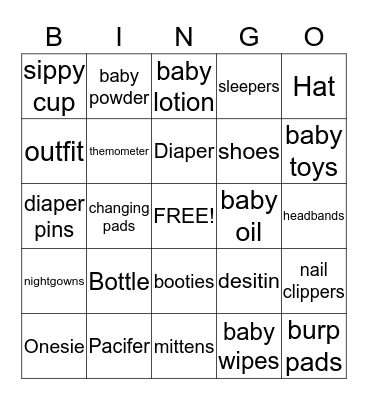 Baby Shower Bingo Card