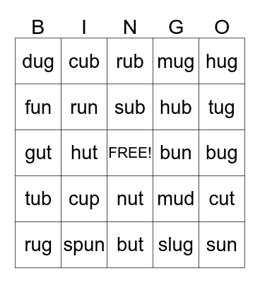 Short Vowel: U Bingo Card