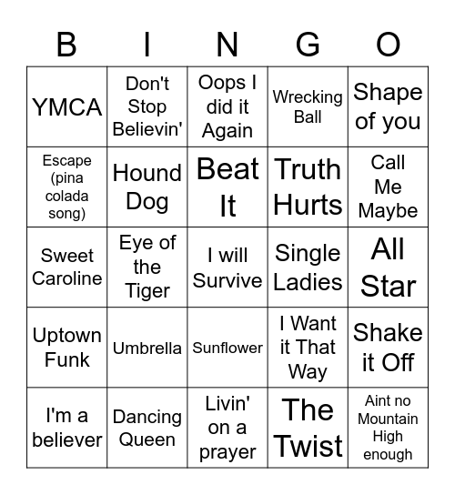 NK Songs Bingo Card