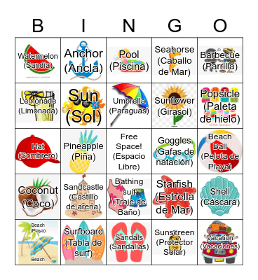 Spanish Summer Bingo Card