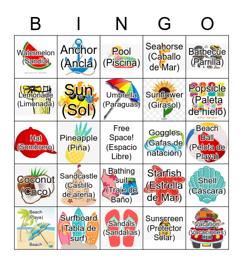 Spanish Summer Bingo Card