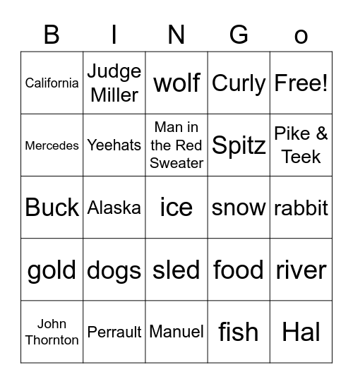 NK Call of the Wild Bingo Card