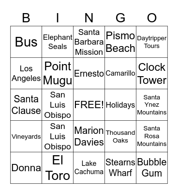 Daytripper Tours to Hearst Castle  Bingo Card