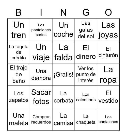 UN VIAJE ( A TRIP ) Bingo Card