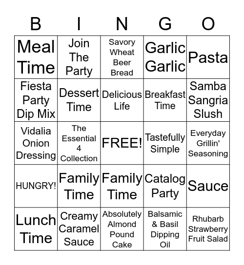 Tastefully Simple Bingo Card