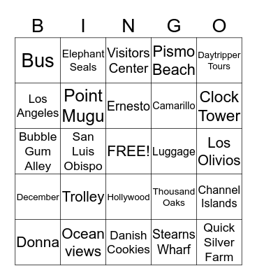Daytripper Tours to Hearst Castle  Bingo Card