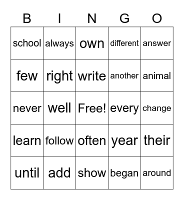 Zoom Bingo Card