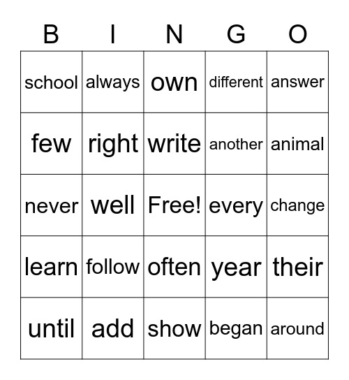 Zoom Bingo Card