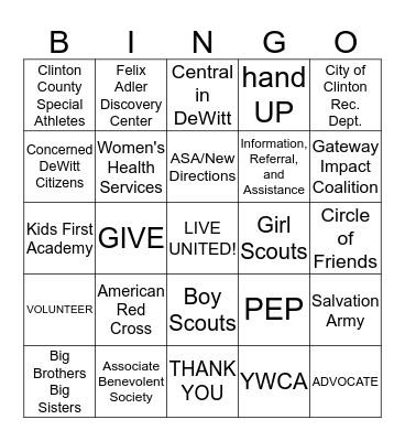 UNITED WAY BINGO Card