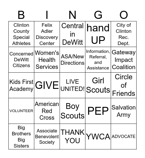 UNITED WAY BINGO Card