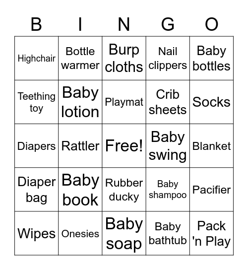 Baby Bingo Card
