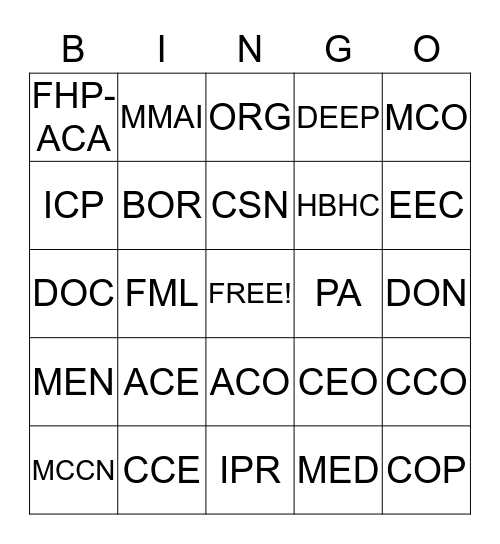Care Coordination Bingo Card