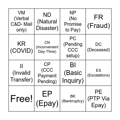 ARC Bingo Card