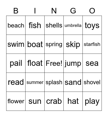 Summertime Fun Bingo Card