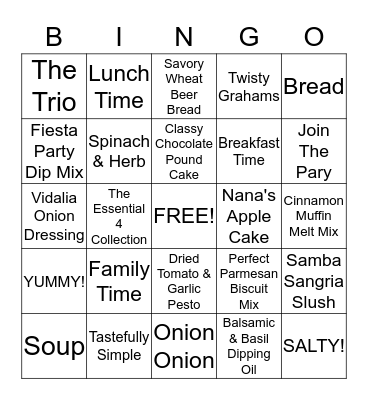 Tastefully Simple Bingo Card