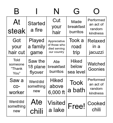 ST Holiday Weekend Bingo Card