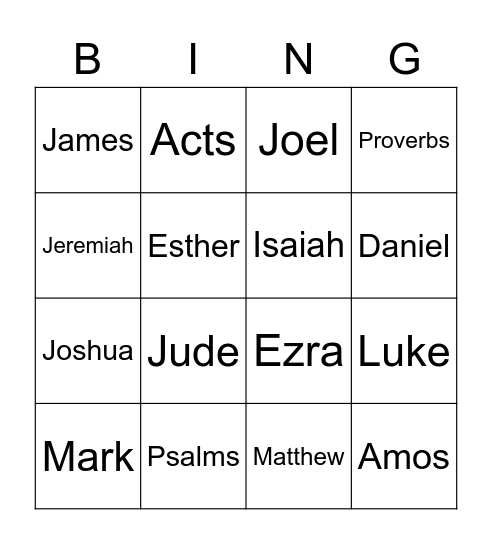 Bible Books Bingo Card