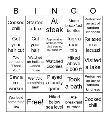 ST Bingo - Holiday Weekend Edition Bingo Card