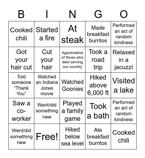 ST Bingo - Holiday Weekend Edition Bingo Card