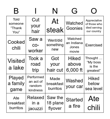 ST Bingo - Holiday Weekend Edition Bingo Card
