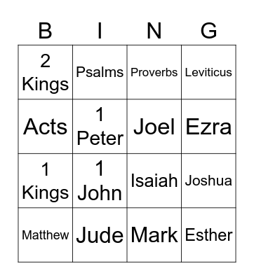 Bible Books Bingo Card