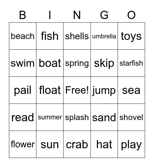 Summertime Fun Bingo Card