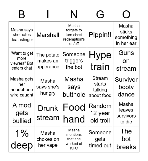 Masha Bingo Card