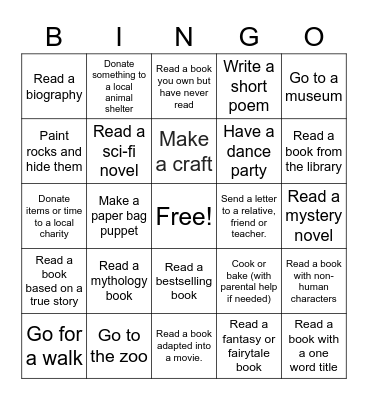 Dorr Library Summer Reading Bingo Card