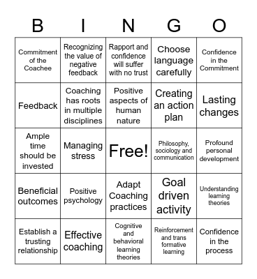 Effective Coaching Bingo Card