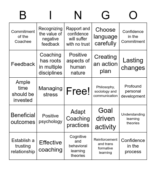 Effective Coaching Bingo Card