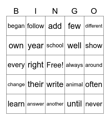 Untitled Bingo Card