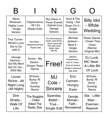 UK Garage Classics! Bingo Card