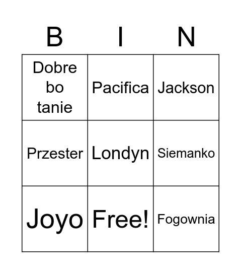 Ksantyp Bingo Card
