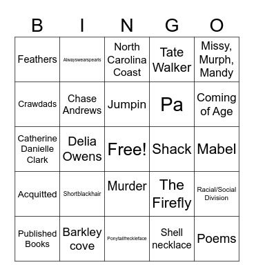 Where The Crawdads Sing Bingo Card