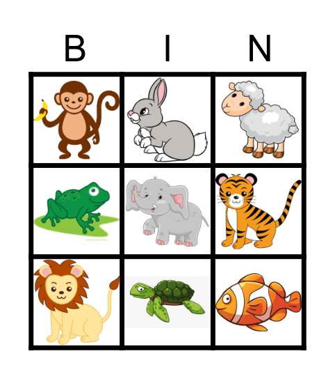 Animal Bingo Card