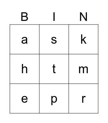 Letters Bingo Card