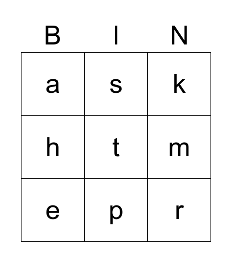 Letters Bingo Card