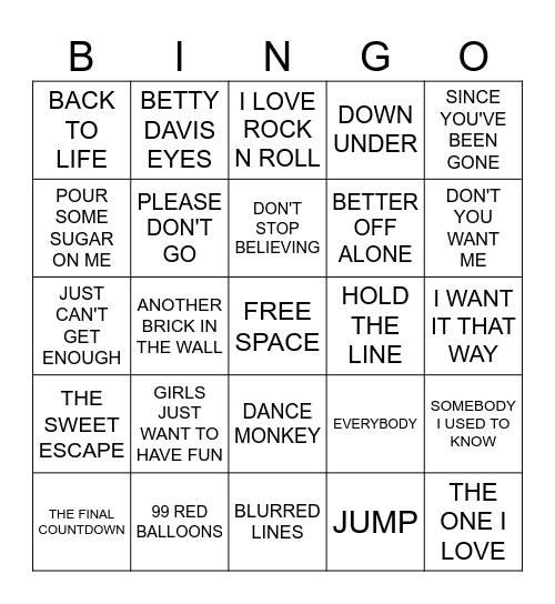 ROCKIN WITH RICHIES MUSIC BINGO Card